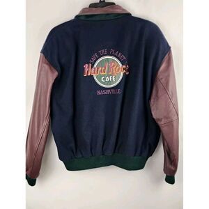Vtg Hard Rock Cafe Nashville Letterman Jacket Bomber Leather Men's XL